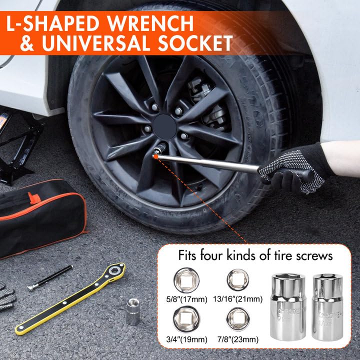 Scissor Car Jack Tire Changing Kit with Lug Wrench - Emergency Kit for Car, SUV, MPV