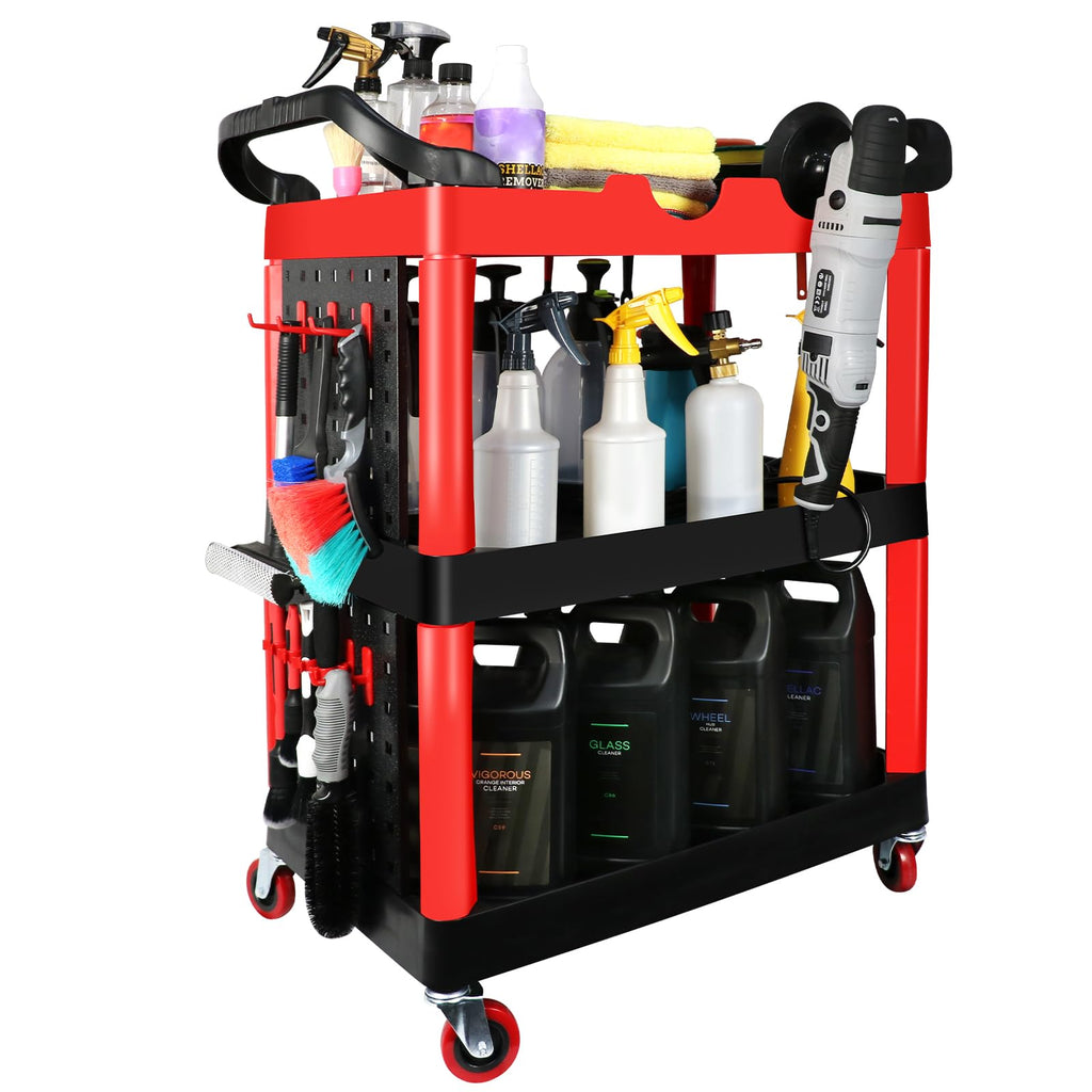 3-Tier Auto Detailing Cart with Wheels