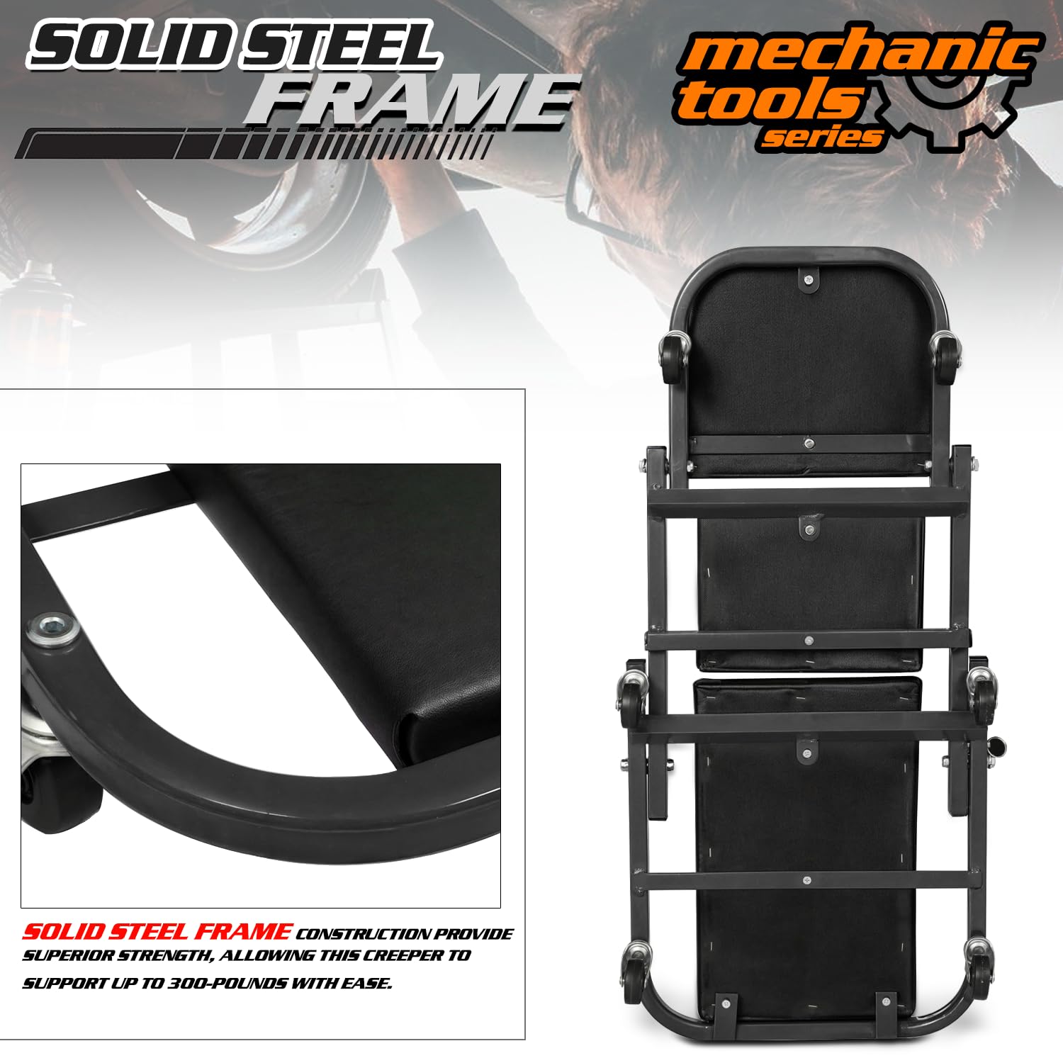 2-in-1 Foldable Z Creeper & Rolling Garage Seat