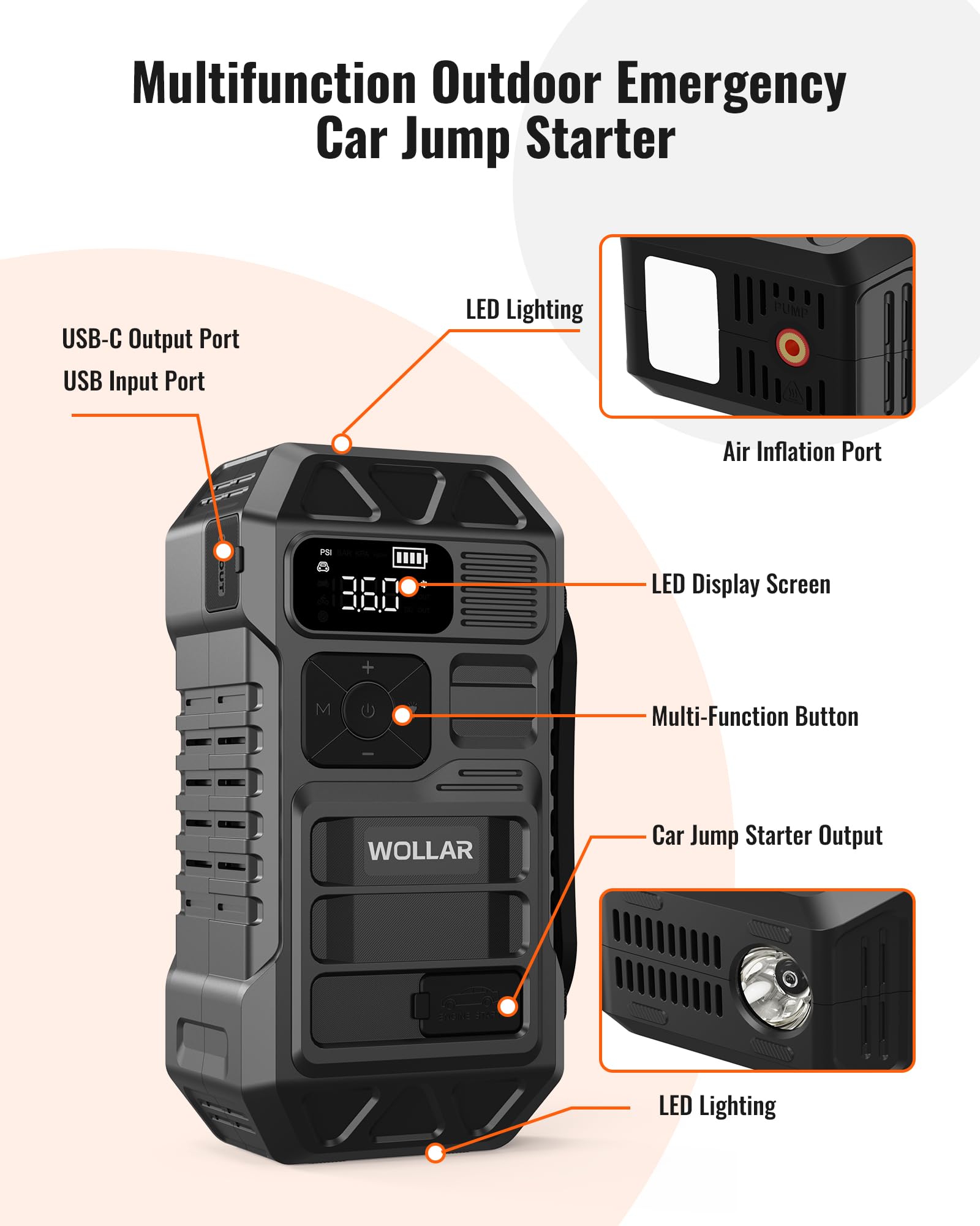Jump Starter with Air Compressor - 160PSI Car Battery Jumper Starter Portable