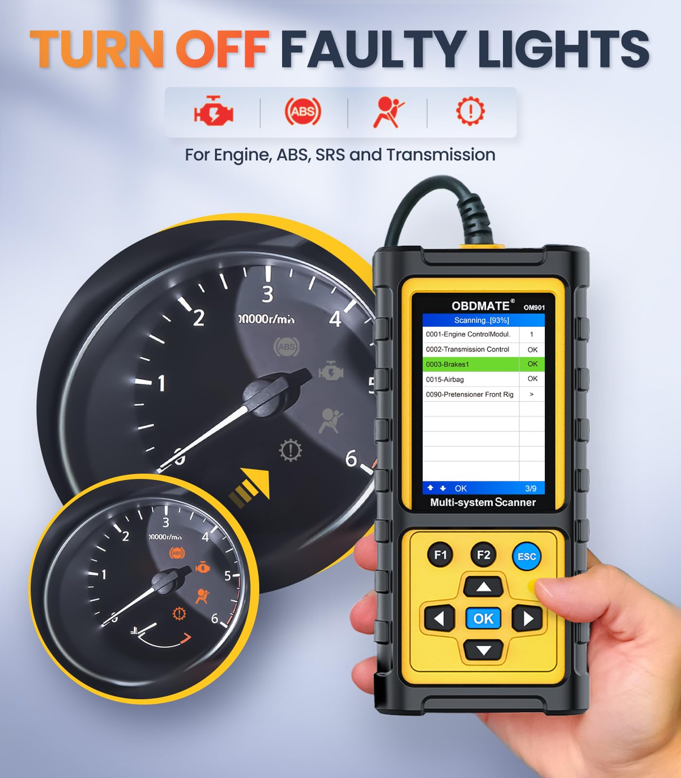 OBD2 Scanner with ABS/SRS & Battery Test