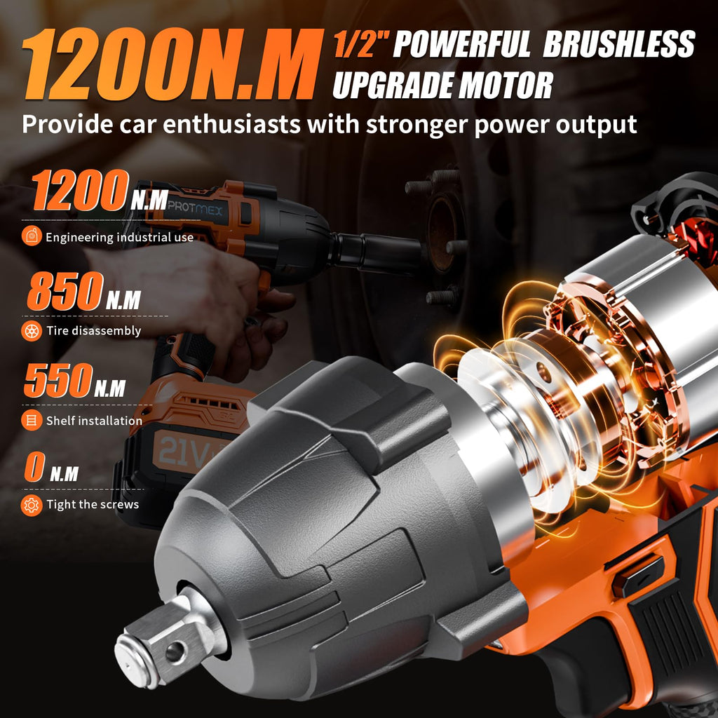 Cordless 1/2" Brushless Impact Wrench (1200N.m)