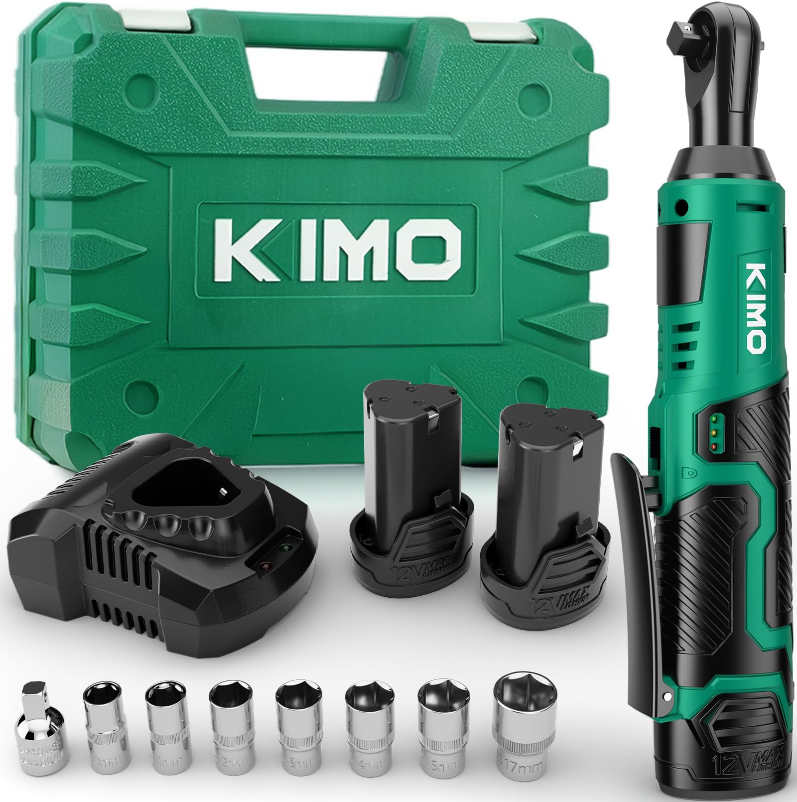 KIMO 12V Cordless Electric Ratchet Wrench Set, Cordless Ratchet Wrench