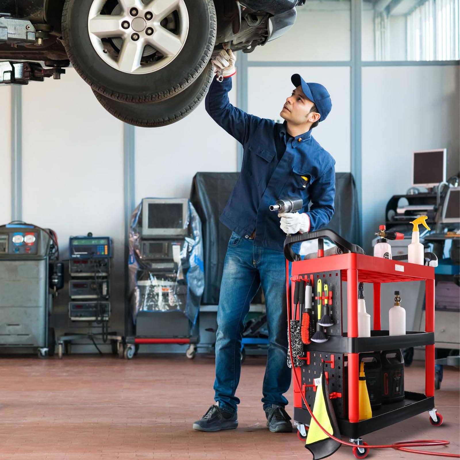 3-Tier Auto Detailing Cart with Wheels