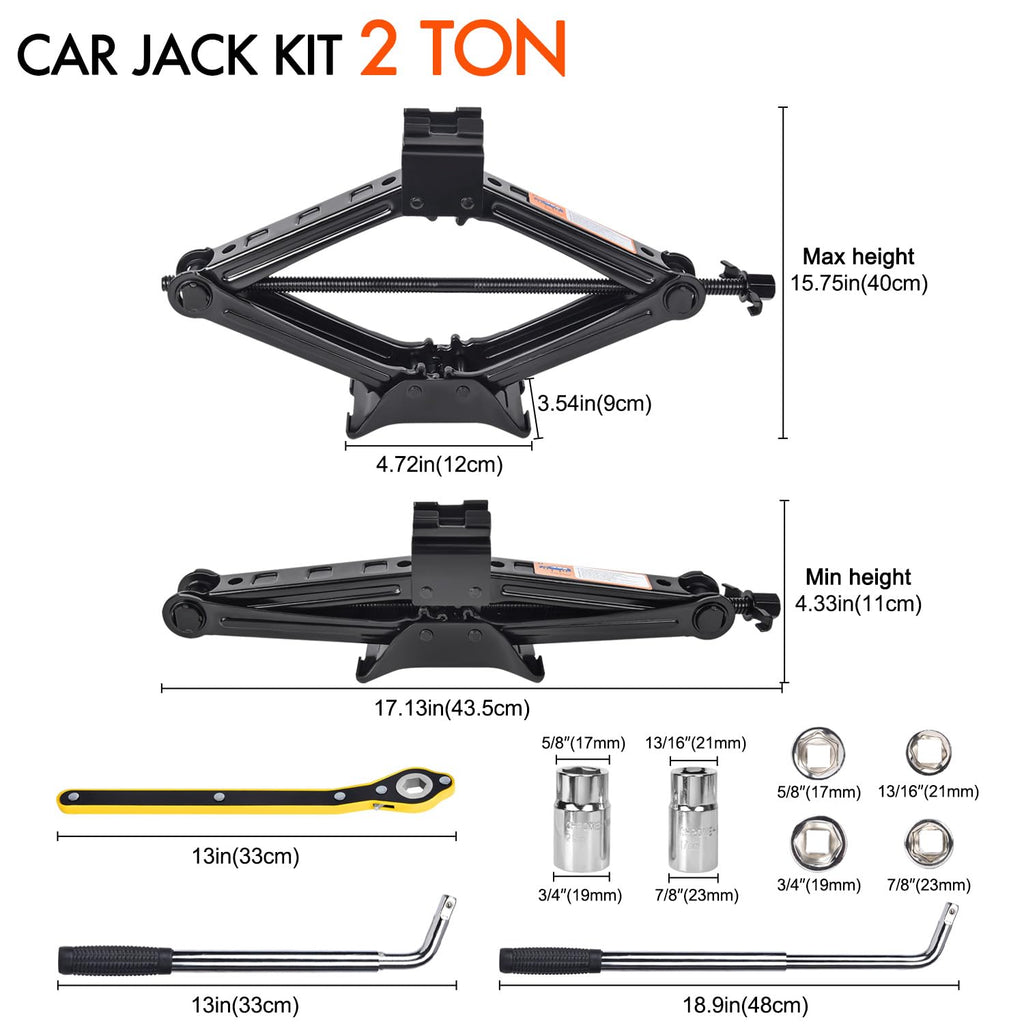 2-Ton Scissor Car Jack Kit with Lug Wrench