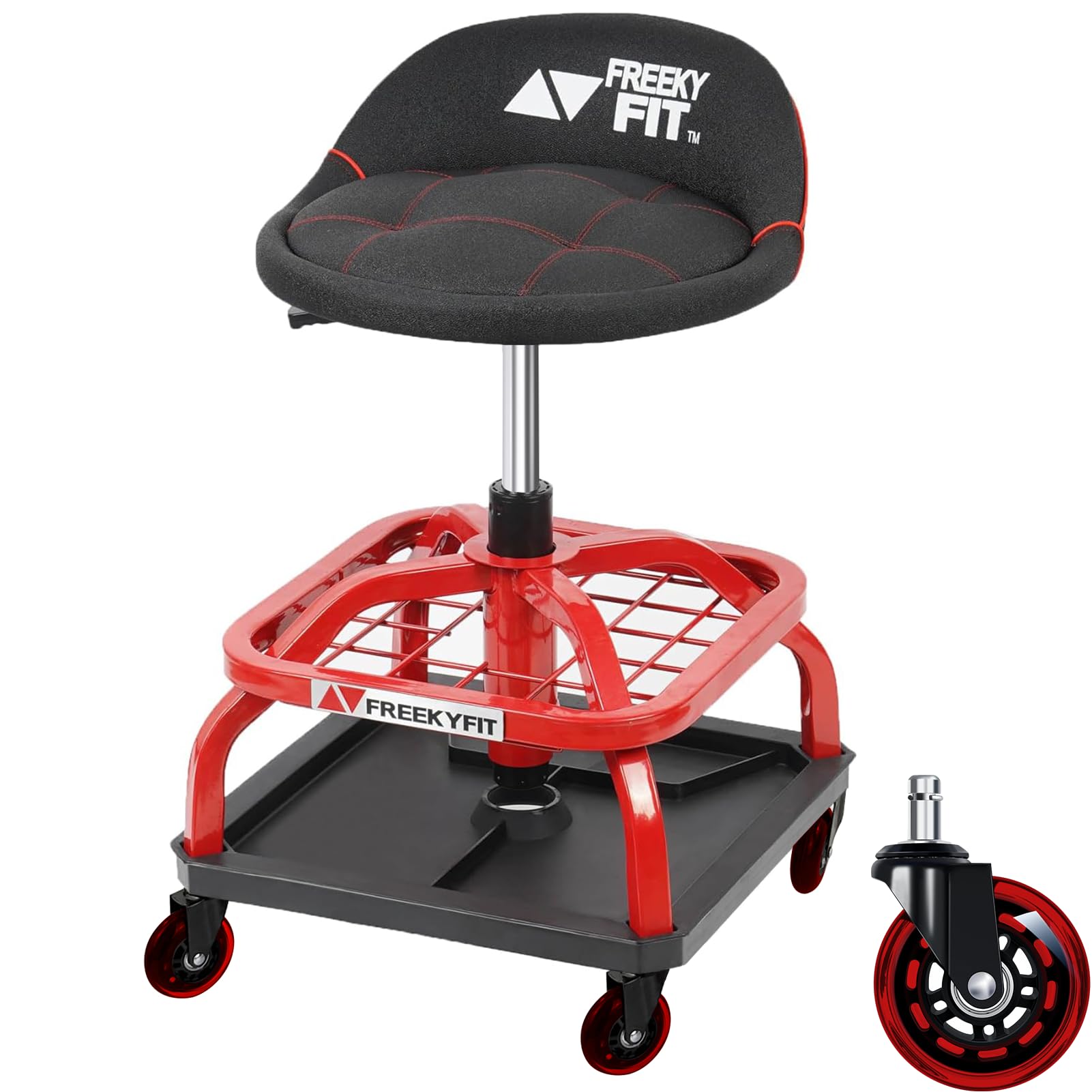 Rolling Mechanic Shop Stool with Backrest