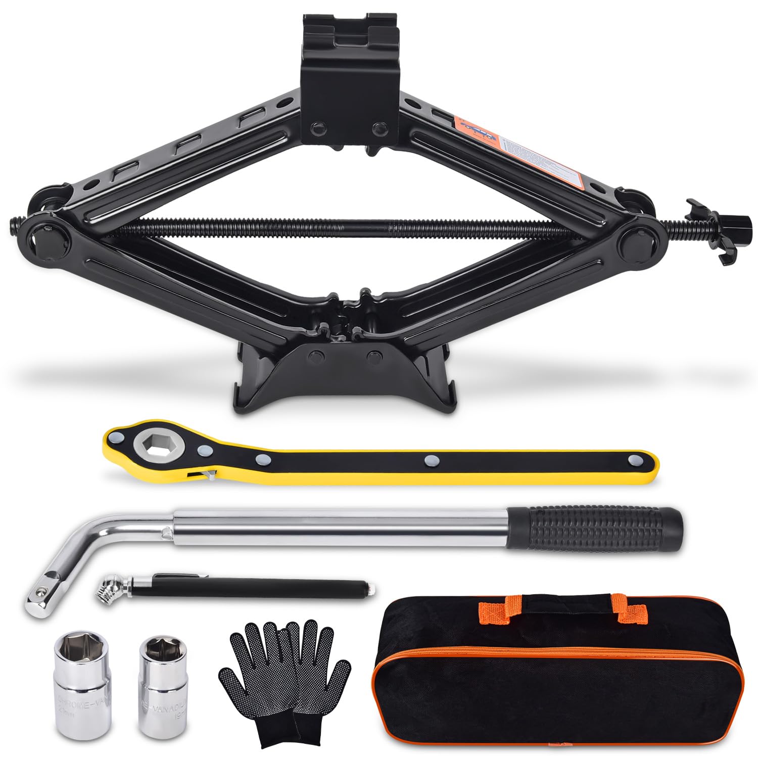 2-Ton Scissor Car Jack Kit with Lug Wrench