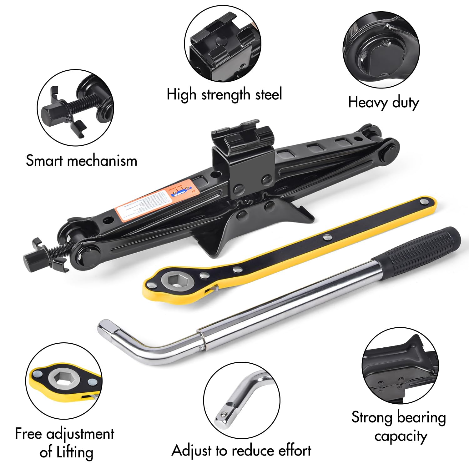 2-Ton Scissor Car Jack Kit with Lug Wrench