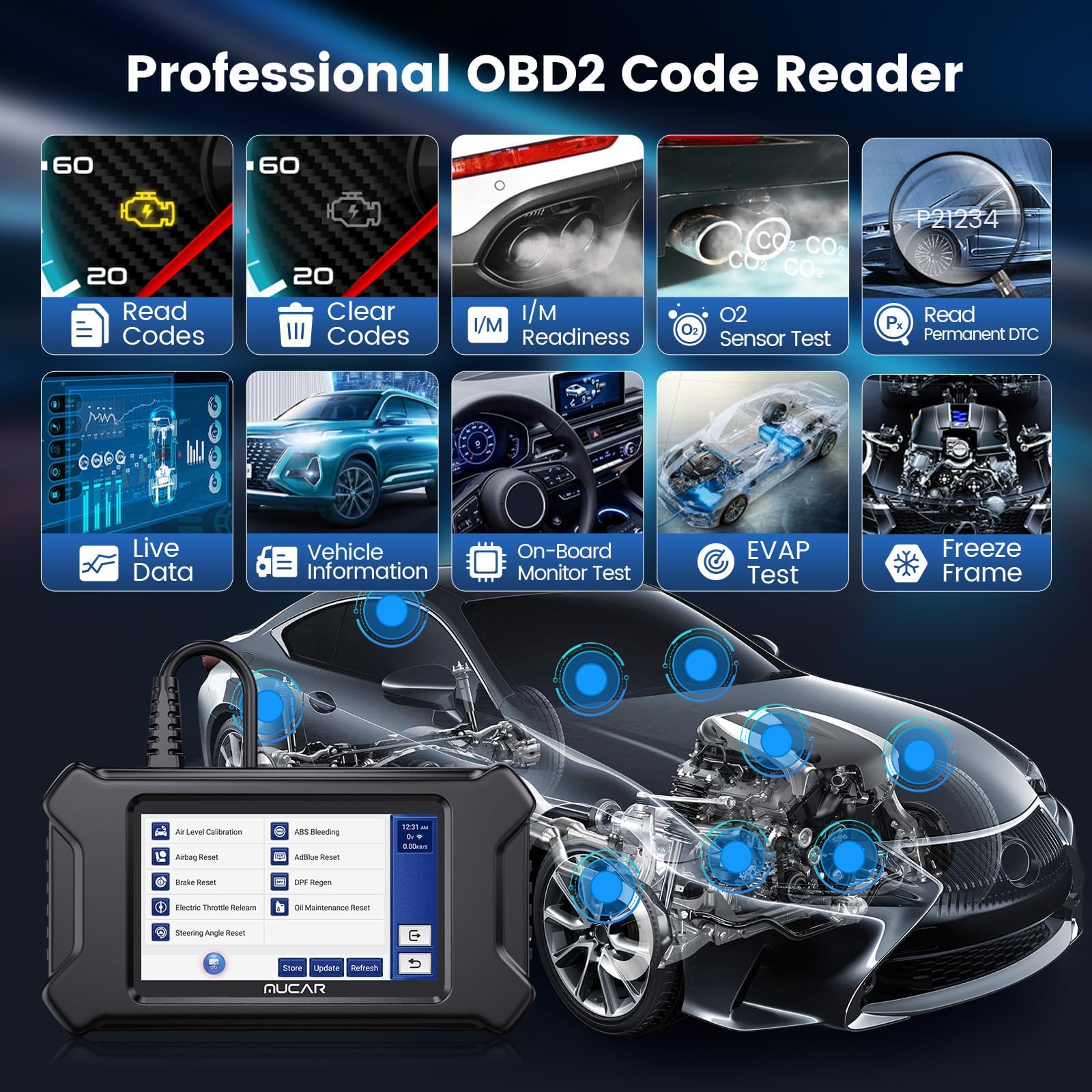 Multi-System OBD2 Scanner with 7 Reset Services