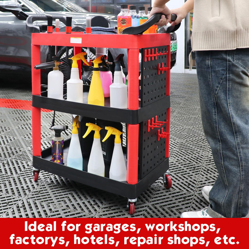 3-Tier Auto Detailing Cart with Wheels