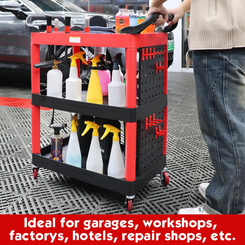 3-Tier Auto Detailing Cart with Wheels