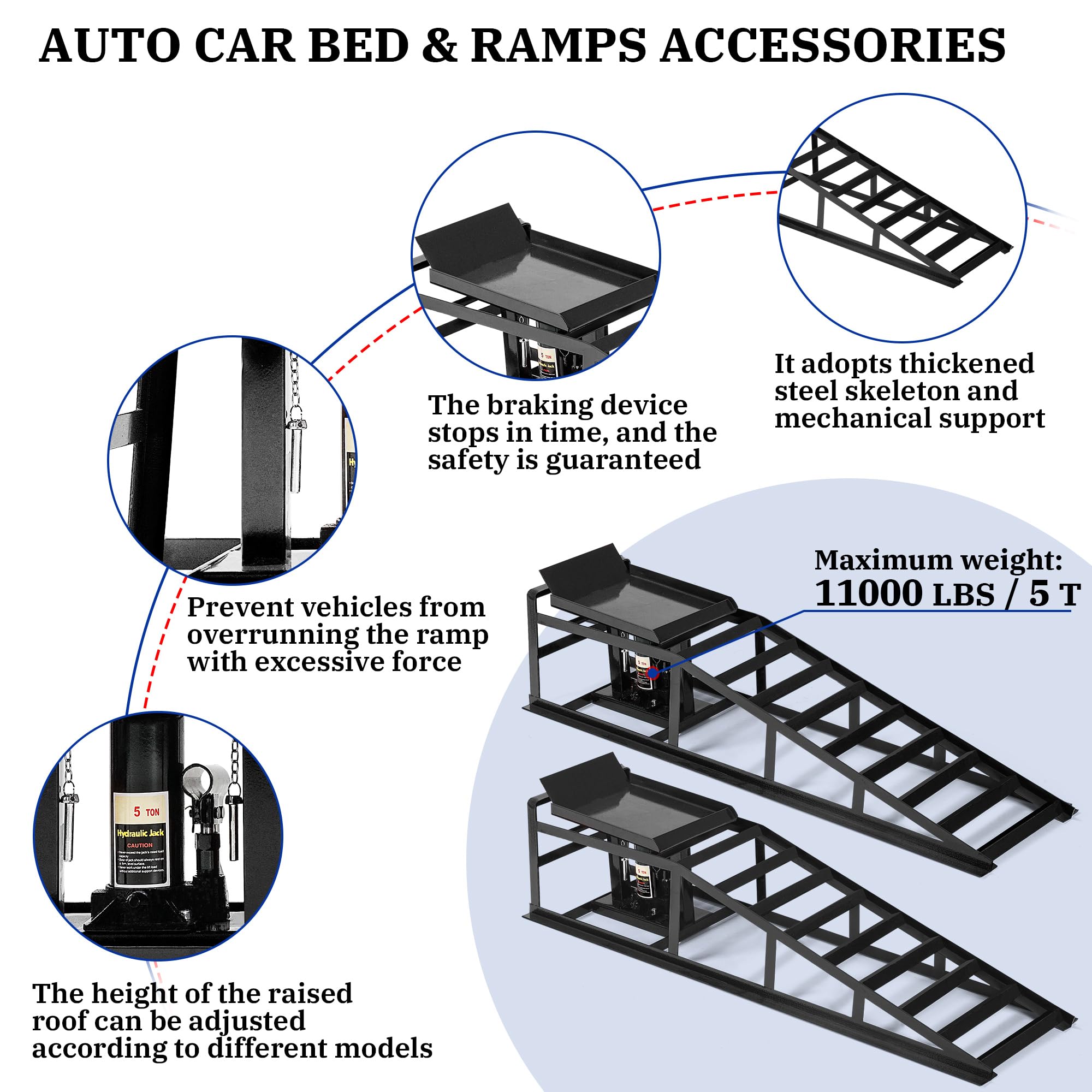 2PCS 5T Hydraulic Car Ramps (11060lbs)