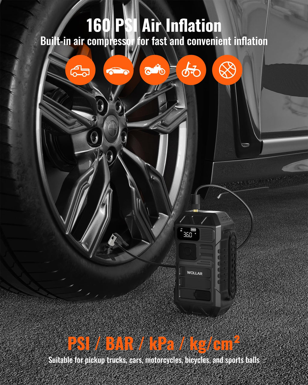 Jump Starter with Air Compressor - 160PSI Car Battery Jumper Starter Portable